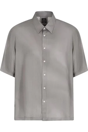 Armani Exchange Homme, Chemises, Gris, Taille: L Chemise en Viscose à Col Classique Manches Courtes