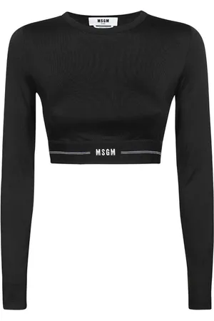 Msgm Femme, Tops, Noir, Taille: 42 FR Crop Top Logo Contrastant