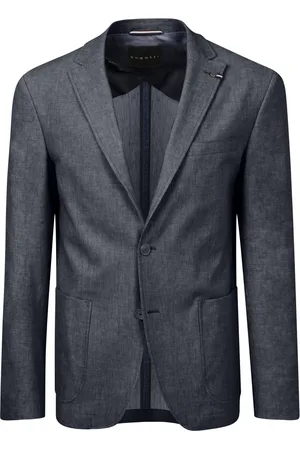 Bugatti Homme, Vestes, Bleu, Taille: XL Blazer en Lin Décontracté avec Détails Élégants