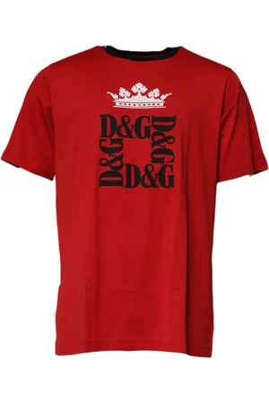 Dolce & Gabbana Homme, Tops, Rouge, Taille: 3XL Couronne Logo Coton T-shirt Col Rond