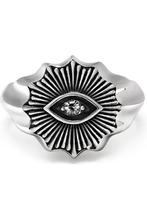 Nialaya Homme, Accessoires, Gris, Taille: 62 MM Bague Œil Mal Vintage avec Cristal Clair