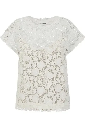 P.A.R.O.S.H. Femme, Blouses et Chemises, Blanc, Taille: 42 FR Chemisier Blanc en Dentelle Sans Manches à Col Ras du Cou
