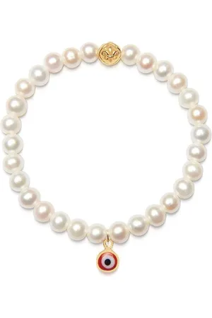 Nialaya Femme, Accessoires, Jaune, Taille: L Bracelet avec Perles Blanches et Charme Œil Turc Rouge