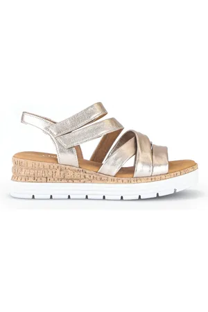Gabor Femme, Chaussures, Jaune, Taille: 41 EU Sandales compensées dorées à brides multiples en cuir