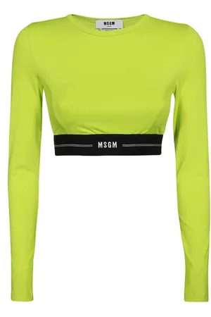 Msgm Femme, Tops, Vert, Taille: 36 FR Logo Detail Crop Top