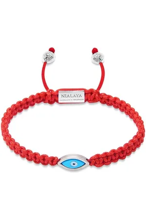 Nialaya Homme, Accessoires, Gris, Taille: S Bracelet Cordon Rouge avec Œil Turc en Argent