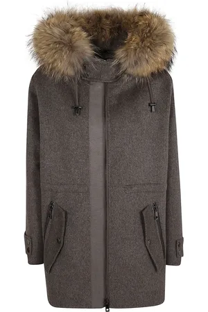 P.A.R.O.S.H. Femme, Manteaux, Brun, Taille: 40 FR Parka Rembourrée avec Garniture en Fourrure