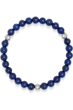 Nialaya Homme, Accessoires, Gris, Taille: XL Bracelet Lapis Lazuli 6 mm avec Boules Argentées