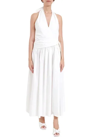 Msgm Femme, Robes, Blanc, Taille: 38 FR Robe Longue Sans Manches en Popeline de Coton Blanche