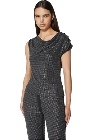Silvian Heach Femme, Blouses et Chemises, Noir, Taille: 42 FR Haut avec drapé et applications lumineuses