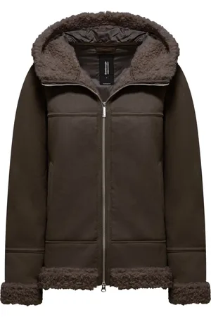 Bomboogie Femme, Vestes, Brun, Taille: 38 FR Veste Courte à Capuche en Cuir Authentique