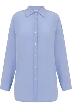 P.A.R.O.S.H. Femme, Blouses et Chemises, Bleu, Taille: 38 FR Chemise Bleue en Soie Coupe Décontractée