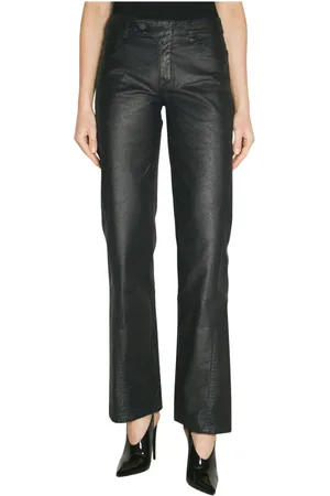MUGLER Femme, Pantalons, Noir, Taille: W26 Pantalon Droit en Coton Enduit