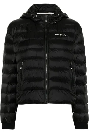Palm Angels Femme, Vestes, Noir, Taille: 42 FR Manteau matelassé à capuche et imprimé logo
