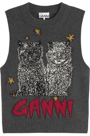 Ganni Femme, Pulls, Multicolore, Taille: 40 FR Graphic Cats Vest