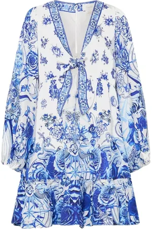Camilla Femme, Robes, Bleu, Taille: 38 FR Robe Mini Bleue à Motifs avec