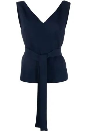 P.A.R.O.S.H. Femme, Tops, Bleu, Taille: 42 FR Chemisier bleu en polyester style col en V