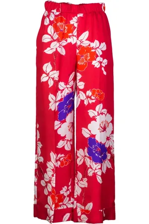 P.A.R.O.S.H. Femme, Pantalons, Multicolore, Taille: 38 FR Pantalon à Fleurs Taille Haute