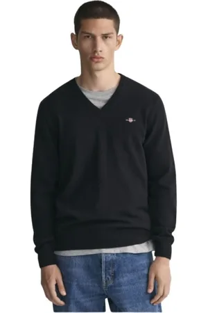 GANT Homme, Sweatshirts et sweats à capuche, Noir, Taille: XL Pull V en Laine Mérinos Extra Fine