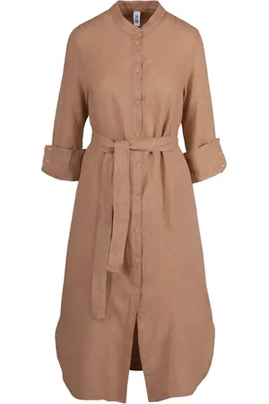 Bomboogie Femme, Robes, Rose, Taille: 38 FR Robe Chemise en Lin à Col Mao