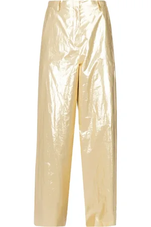 ALYSI Femme, Pantalons, Jaune, Taille: 38 FR Pantalon droit laminé