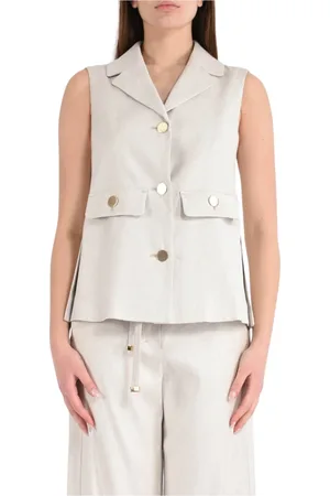 Max Mara Femme, Vestes, Gris, Taille: 36 FR Gilet Caroline en Lin Stretch avec Boutons Dorés