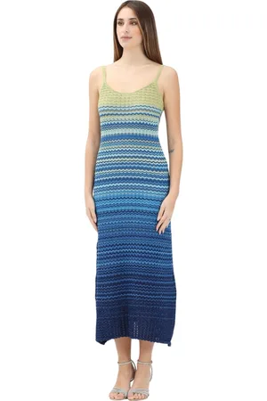 AKEP Femme, Robes, Multicolore, Taille: 40 FR Robe Longue en Tricot avec Encolure Romantique