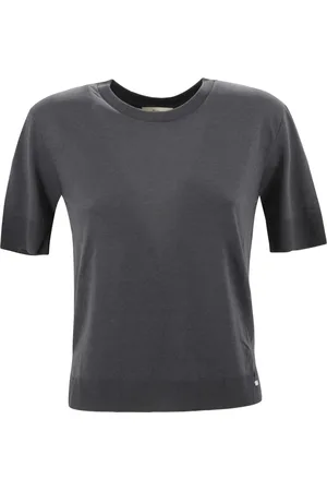 HERNO Femme, Tops, Bleu, Taille: 36 FR Pull en Coton Bleu à Manches Courtes