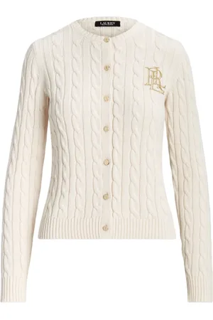 Ralph Lauren Femme, Pulls, Blanc, Taille: 40 FR Gilet Cardigan en Tricot Côtelé