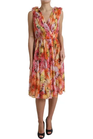 Dolce & Gabbana Femme, Robes, Multicolore, Taille: 38 FR Robe Midi en Soie Multicolore à Fleurs