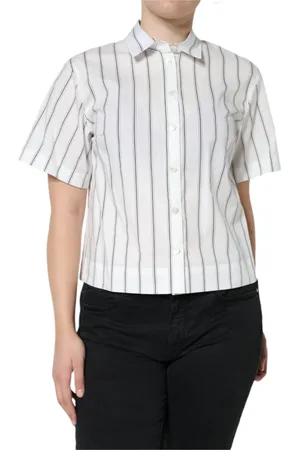 Dolce & Gabbana Femme, Blouses et Chemises, Blanc, Taille: 36 FR Polo à rayures avec manches courtes