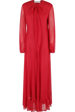 Serafini Femme, Robes, Rouge, Taille: 38 FR Robe Rouge en Georgette avec Col en V et Ourlet à Volants