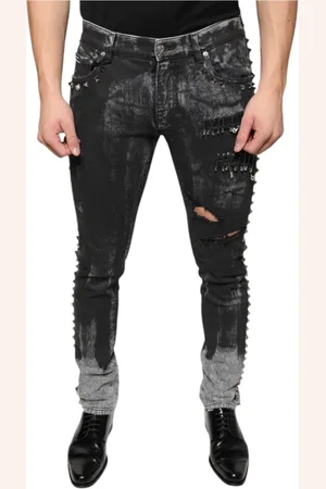 Dolce & Gabbana Homme, Jeans, Noir, Taille: M Jean skinny en denim noir orné