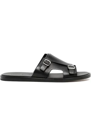 santoni Homme, Chaussures, Noir, Taille: 44 EU Chaussures Noires à Bout Ouvert et Semelle Plate