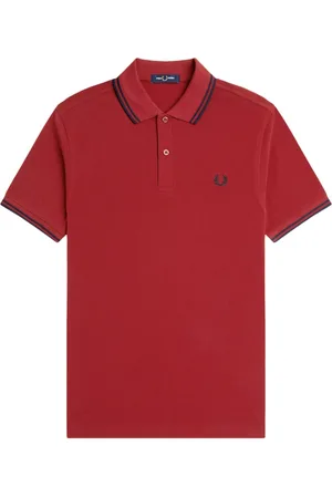 Fred Perry Homme, Tops, Rouge, Taille: S Polo à Col Rayé avec Broderie Iconique