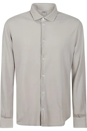 FEDELI Homme, Chemises, Gris, Taille: M Chemise à Manches Longues en Coton Piqué Léger