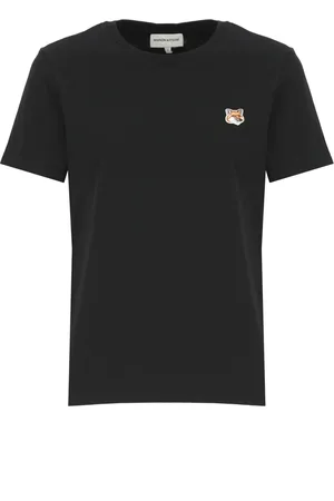 Maison Kitsuné Femme, Tops, Noir, Taille: 38 FR T-shirt Noir en Coton avec Patch Logo