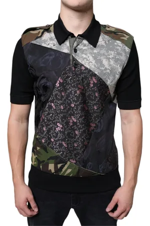 Dolce & Gabbana Homme, Tops, Multicolore, Taille: M Polo T-shirt en soie avec patchwork camouflage