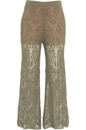 Liu Jo Femme, Pantalons, Vert, Taille: 40 FR Pantalon Vert Évasé au Crochet