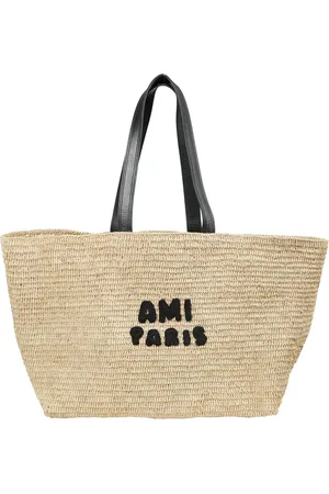 Ami Homme, Sacs, , Taille: ONE Size Sac à bandoulière en raphia avec poignées en cuir