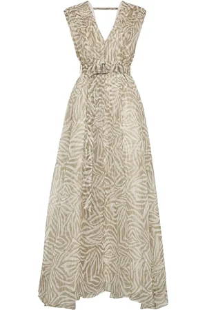 Brunello Cucinelli Femme, Robes, Vert, Taille: 40 FR Robe Longue Sans Manches Col en V Kaki