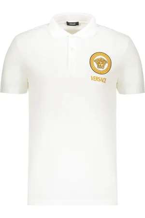VERSACE Homme, Tops, Blanc, Taille: L Polo en Coton avec Logo Patch