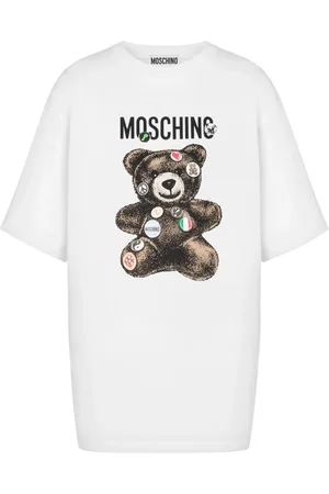 Moschino Femme, Tops, Blanc, Taille: 40 FR T-shirt Blanc avec Logo Imprimé Col Rond