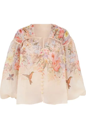 ZIMMERMANN Femme, Blouses et Chemises, Multicolore, Taille: 38 FR Chemise Florale à Lacets et Boutons