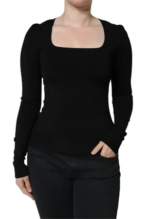 Dolce & Gabbana Femme, Tops, Noir, Taille: 36 FR Chemisier Noir à Col Carré et Manches Longues