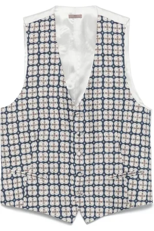 Lady Anne Homme, Costumes, Multicolore, Taille: L Gilet Jacquard Bleu avec Boutons Avant