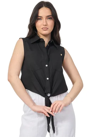 Gaudi Femme, Blouses et Chemises, Noir, Taille: 44 FR Chemisier noir sans manches en lin