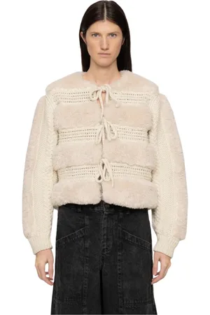 SEA Femme, Pulls, Blanc, Taille: 38 FR Veste en fausse fourrure avec détails au crochet