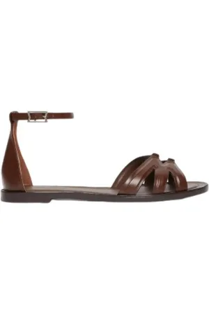 Max Mara Femme, Chaussures, Brun, Taille: 40 EU Sandales plates en cuir naturel