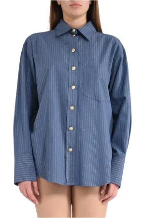 A PAPER KID Femme, Blouses et Chemises, Bleu, Taille: 36 FR Chemise Rayée Lamé avec Boutons Dorés